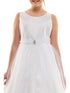 Petite Adele Little Girls White Dull Satin Glitter Brooch Flower Girl Dress 2T-6 - SophiasStyle.com
